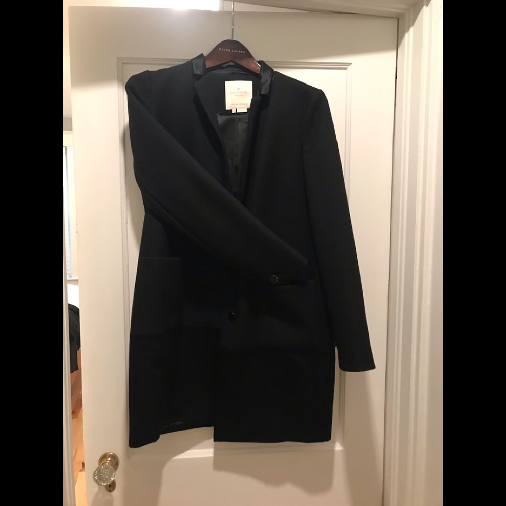 KATE SPADE Black Satin Combo Contrast long coat.